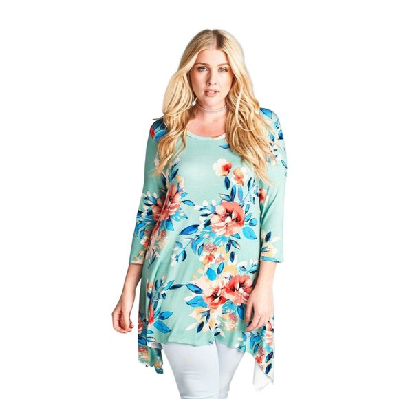 Oddi Floral Swing Tunic Top, Sage - Picture 2 of 4